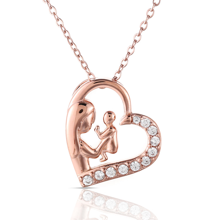 Mom Holding Baby Rose Gold Necklace