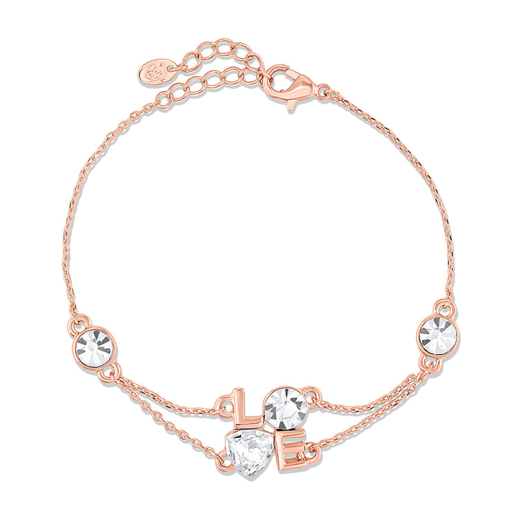Rose Gold Bracelet with the word LOVE on it