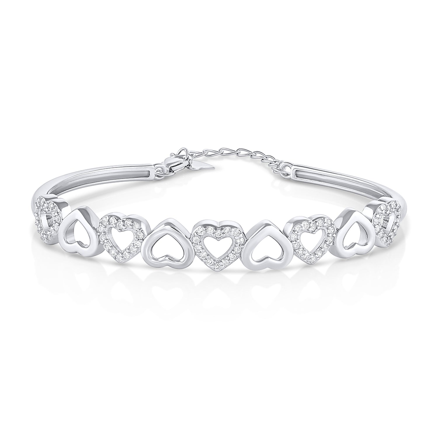 Silver Bracelet with Heart Pattern Across it