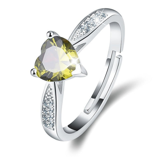 August Birthstone Ring with a Heart Shaped Gem