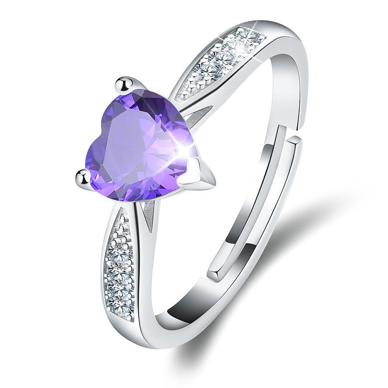 February Birthstone Ring with a Heart Shaped Gem