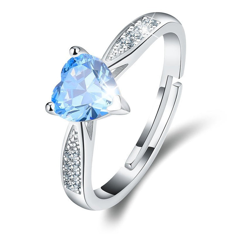 March Birthstone Ring with a Heart Shaped Gem