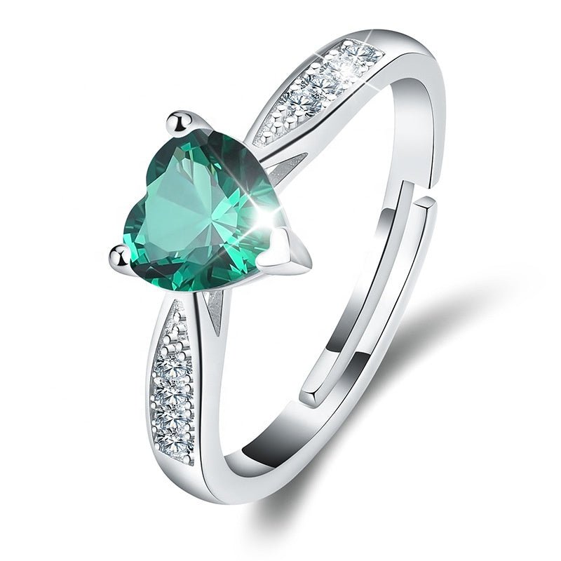 May Birthstone Ring with a Heart Shaped Gem