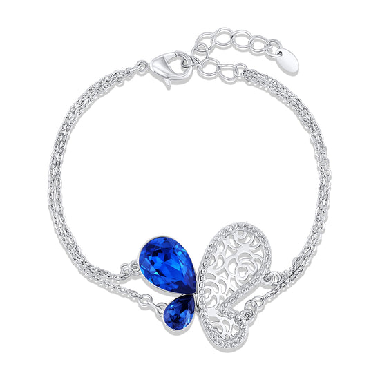 White Gold Bracelet with Blue Crystal Butterfly